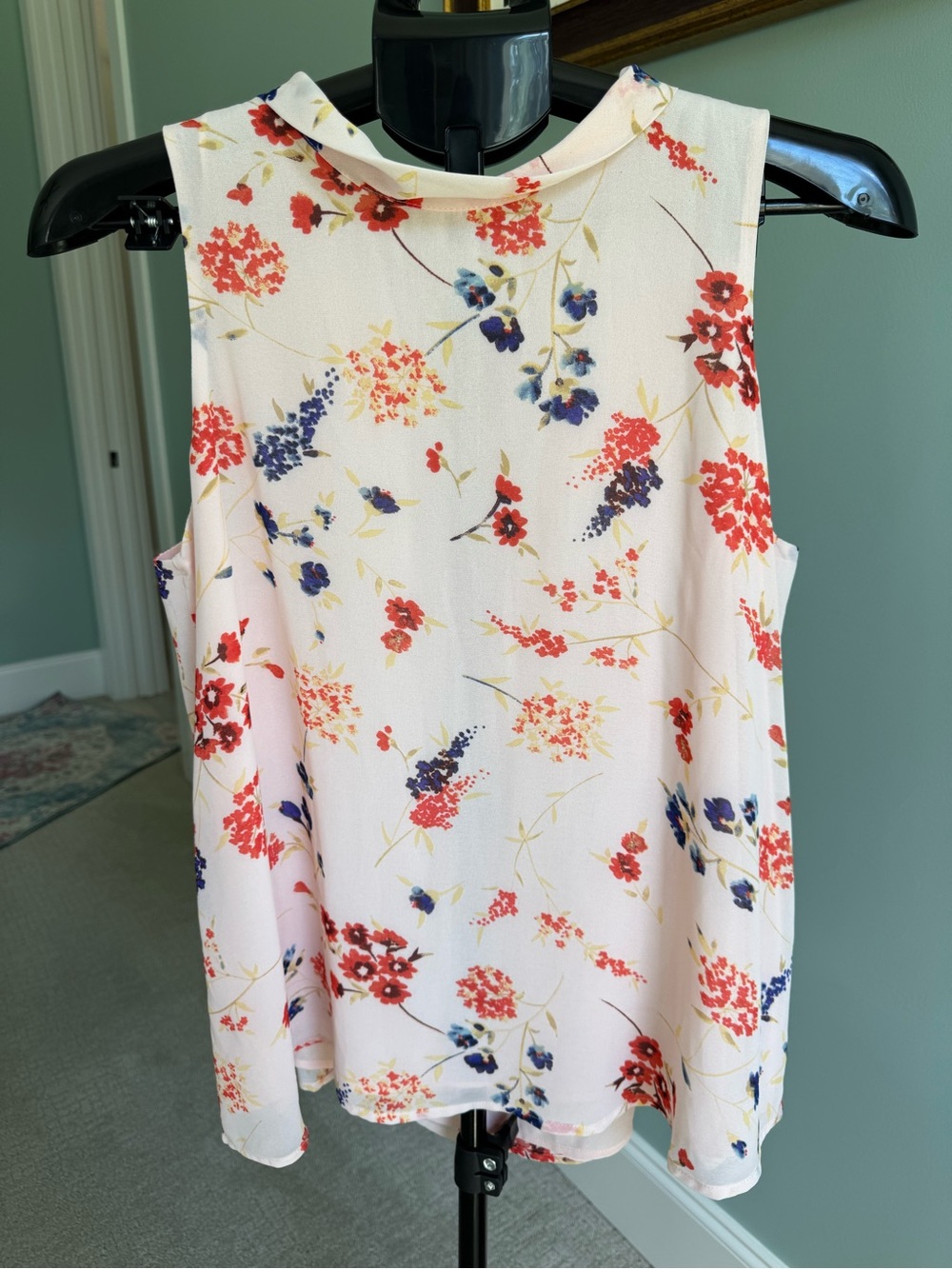 Rose + Olive Tie Back Keyhole Lined Floral Blouse Pink Medium